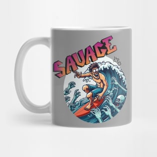 Surf big wild wave. zombie attack Mug